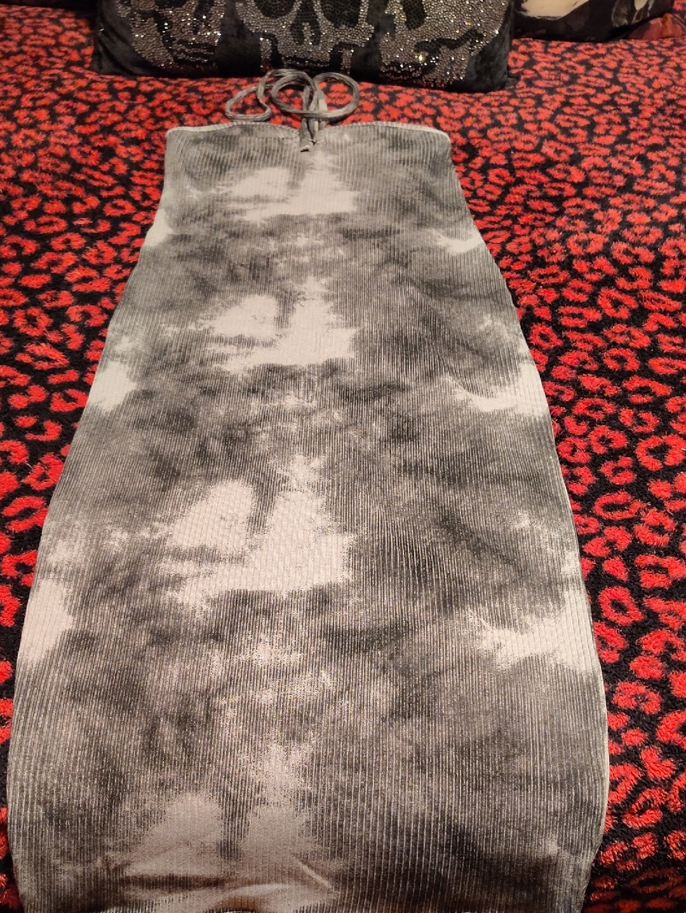 Zara Ribbed Halter Dress in Gray and Black
